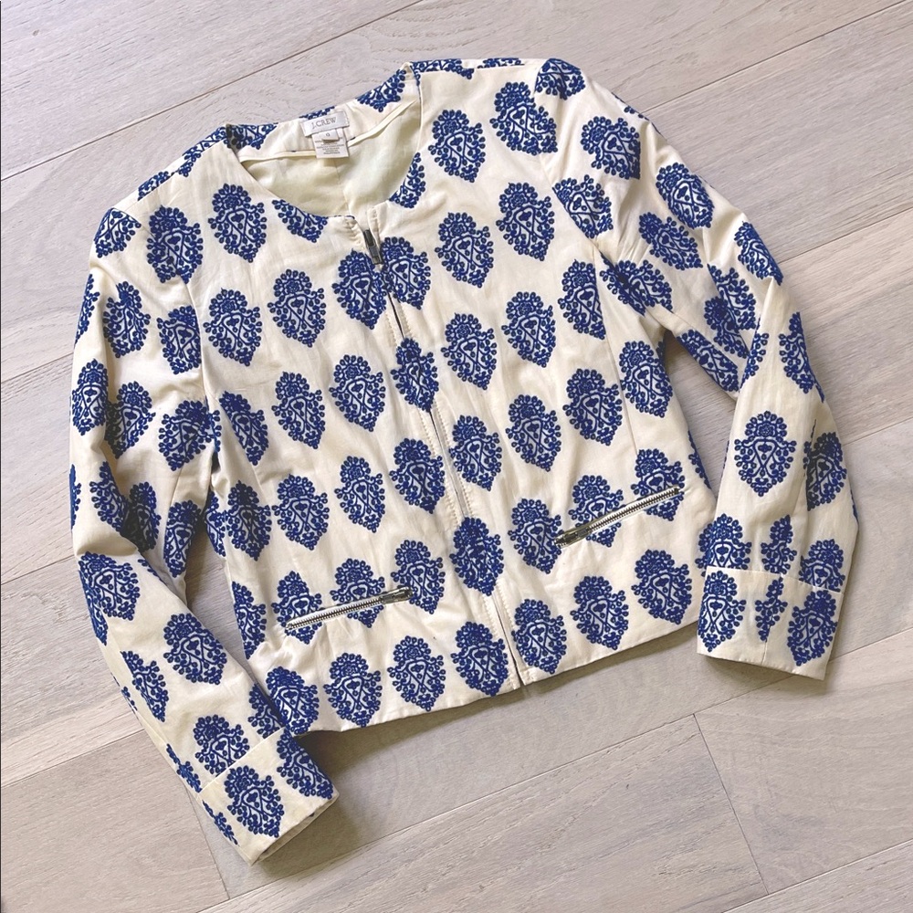 JCrew Cropped Embroidered Jacket, Sz 0